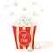 Pop Corn in a red stripped pack. Flat vector. Popcorn illustration, on white background