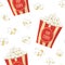 Pop Corn in a red stripped pack seamless pattern. Flat vector f