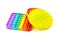 Pop it fidget toys isolated on white background. Rainbow round and square anti stress fidget