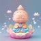 Pop Mart baby buddha with lovely starry sky light pink generative AI