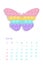 Pop it pastel June for calendar 2022 with fidget toys figures. Vector illustration in popit style as fashionable