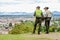 POPAYAN, COLOMBIA - FEBRUARY 06, 2018: Outdoor view of unidentified people wearing uniform police and enjoying the view