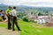 POPAYAN, COLOMBIA - FEBRUARY 06, 2018: Outdoor view of unidentified people wearing uniform police and enjoying the view