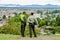 POPAYAN, COLOMBIA - FEBRUARY 06, 2018: Outdoor view of unidentified people wearing uniform police and enjoying the view