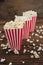 Popcorn arranged in a row with 4th july theme