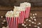 Popcorn arranged in a row with 4th july theme