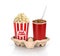 Popcorn in box with cola in takeaway cup