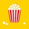 Popcorn box icon. Red white red strip paper package. Cinema movie night. Pop corn food. Cute movie cinema banner decoration