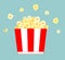 Popcorn bucket. Realistic illustration. Big portion popcorn. Cardboard or paper bucket. Cinema snack or movie food