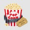 Popcorn In Cardboard Box With Tickets Cinema