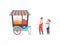 Popcorn Cart, Street Food Store on Wheels with Seller and Buyer, Mobile Shop, Vector Illustration
