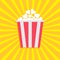 Popcorn. Cinema movie icon in flat design style. Starburst background