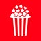 Popcorn. Cinema movie night icon. Big size strip box. Pop corn food. Cute package. Flat design style. Red background. Isolated