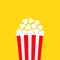 Popcorn. Cinema movie night icon. Big size white red strip box. Pop corn food. Cute movie cinema banner decoration template. Flat