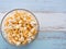 Popcorn in a clear bowl