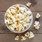 Popcorn close-up on wooden table