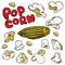 Popcorn and corn on the cob. Colorful vector illustration on white background in sketch style.