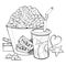 Popcorn and cup of lemonade outline drawing