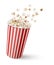 Popcorn cup for movies. Flying flakes in a paper bucket containe