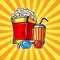 Popcorn drink and colorful cinema glasses vector