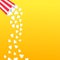 Popcorn falling from round box. Movie Cinema icon in flat design style. Pop corn raining down in the air. Yellow gradient backgrou