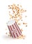 Popcorn falls out of a paper cup