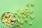 Popcorn in a glass on a green background refreshment appetizer