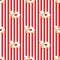 Popcorn in the image of flying lambs. Red white striped background. Popcorn paper bucket seamless background.