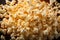 Popcorn kernels burst on a background, forming a textured and appetizing display