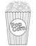 Popcorn. Paper bag with the inscription - popcorn. Striped popcorn bag. Vector picture for coloring.