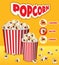 Popcorn paper boxes concept background, realistic style