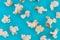 Popcorn pattern on blue  background. Top view