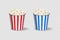 Popcorn red and blue buckets on transparent background. Vector.