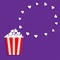 Popcorn round frame. Movie Cinema icon in flat dsign style. Violet background