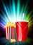 Popcorn and Soda on Abstract Spectrum Background