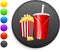 Popcorn and soda icon on round internet button