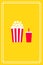 Popcorn and soda set. Movie night cinema icon. White red strip box, drinking glass. Pop corn food. Cute frame banner decoration