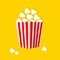 Popcorn square box icon. Cinema movie night. Red white red strip paper package. Pop corn food. Cute movie cinema banner decoration