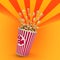 Popcorn in a striped red glass flies 3d render