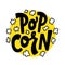 Popcorn text label. Black and white. Vector illustration.