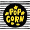 Popcorn text label. Black and white. Vector illustration.