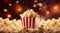 Popcorn Texture with Blurred Cinema Lights in the Background. Generative ai