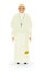Pope character isolated on a white background. Supreme catholic priest stand alone in cassock. Religion people concept.
