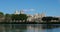 The Popes` Palace, Avignon, Vaucluse department, France. In the foreground is the river Rhone.