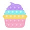 Popit figure cake as a fashionable silicon toy for fidgets. Addictive anti stress toy in pastel rainbow colors. Bubble