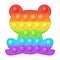 Popit figure frog as a fashionable silicon toy for fidgets. Addictive anti stress toy in bright rainbow colors. Bubble