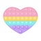 Popit figure heart as a fashionable silicon toy for fidgets. Addictive anti stress toy in pastel rainbow colors. Bubble