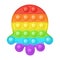 Popit figure octopus as a fashionable silicon toy for fidgets. Addictive anti stress toy in bright rainbow colors