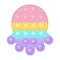 Popit figure octopus as a fashionable silicon toy for fidgets. Addictive anti stress toy in pastel rainbow colors