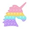 Popit figure unicorn a fashionable silicon toy for fidgets. Addictive anti stress toy in pastel rainbow colors. Bubble